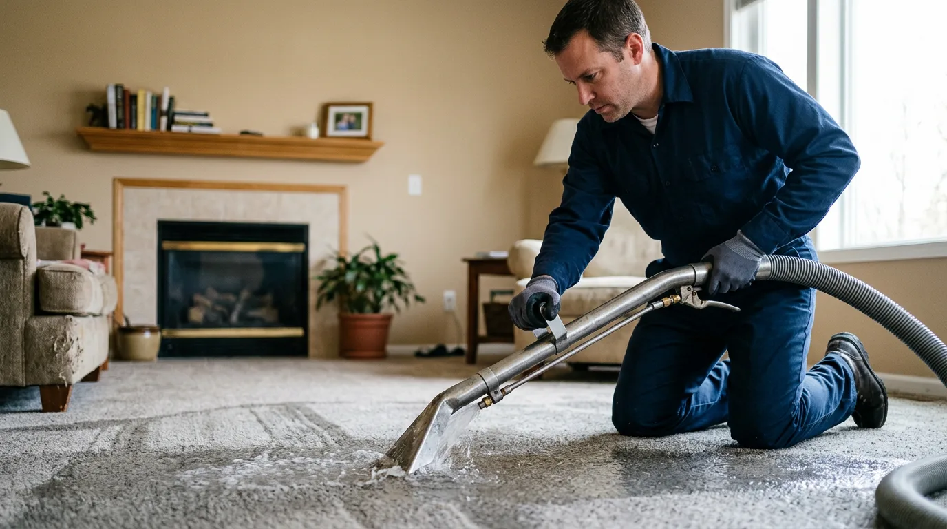 Water damage restoration technician working near Maple City, KS